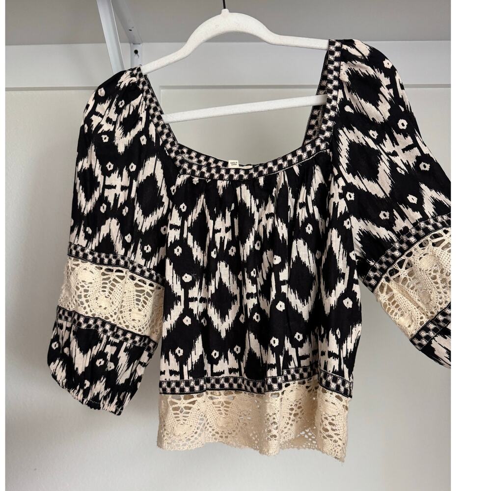 Christian‎ Siriano Women's Aztec Pattern Blouse Lace Detail Size Small